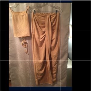 Two-piece beige suede set so gorgeous